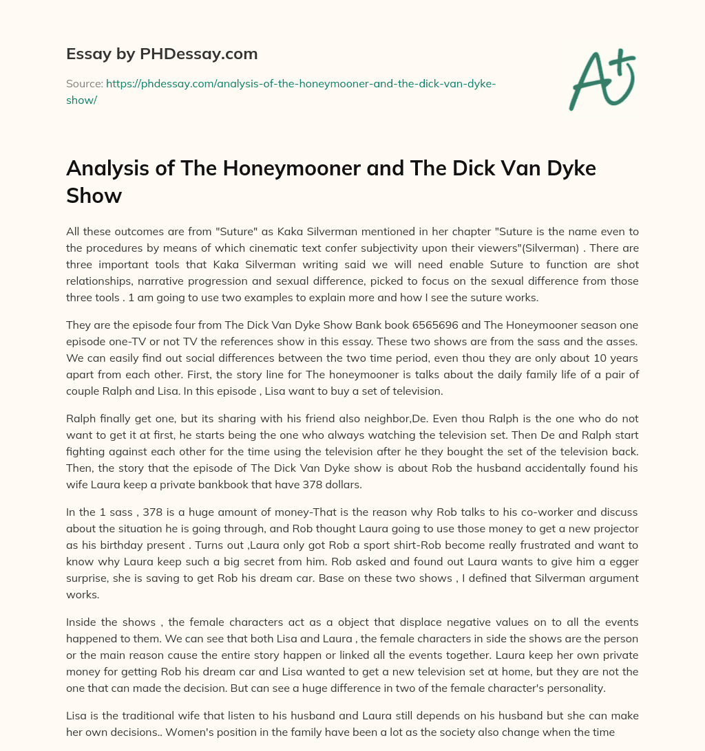 Analysis of The Honeymooner and The Dick Van Dyke Show essay