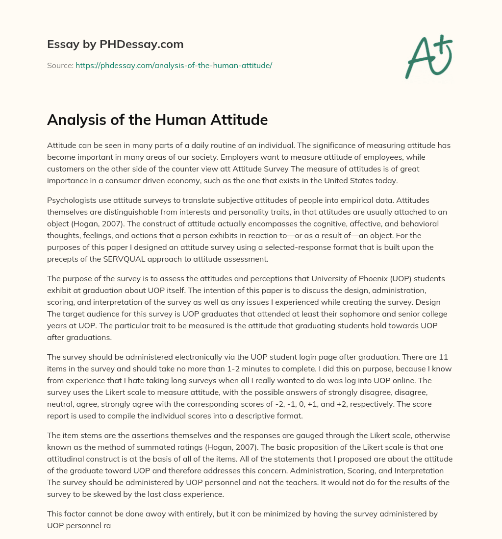 Analysis of the Human Attitude essay