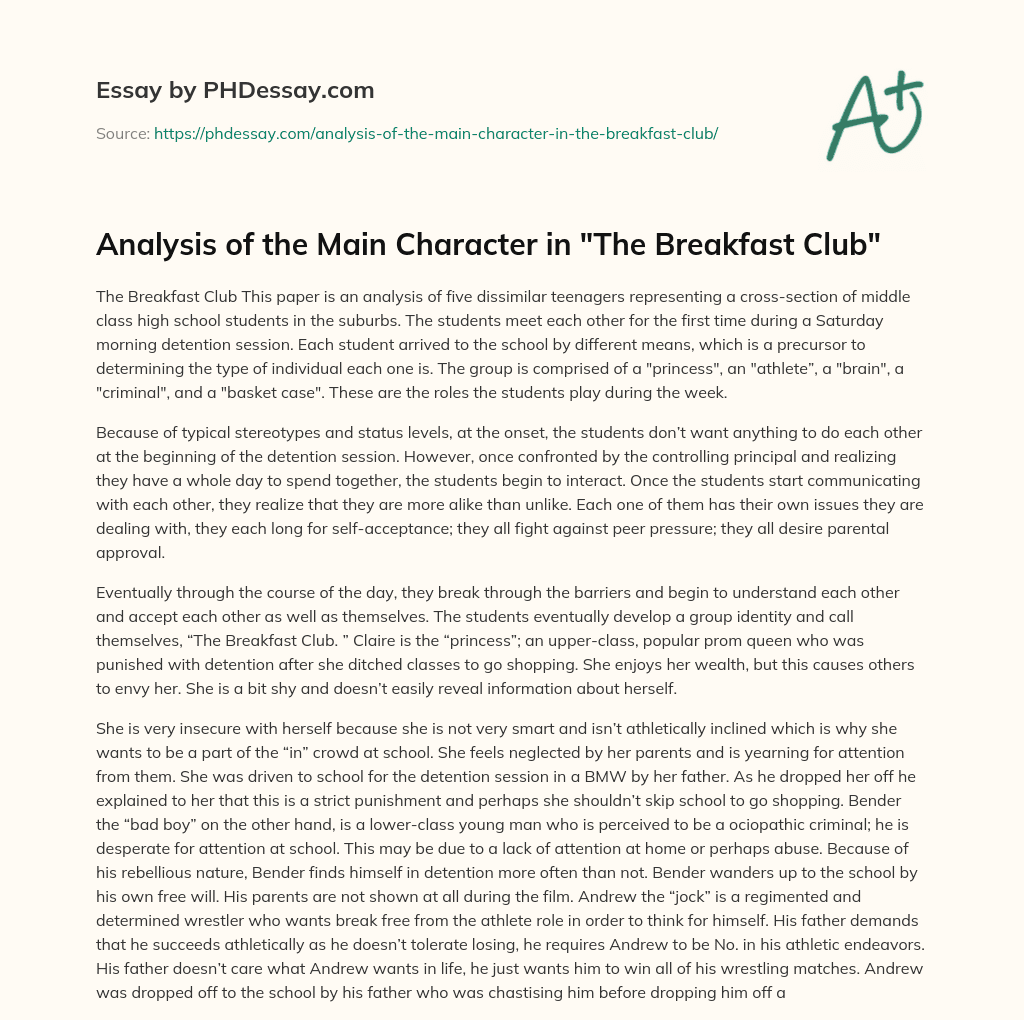 the breakfast club character analysis essay