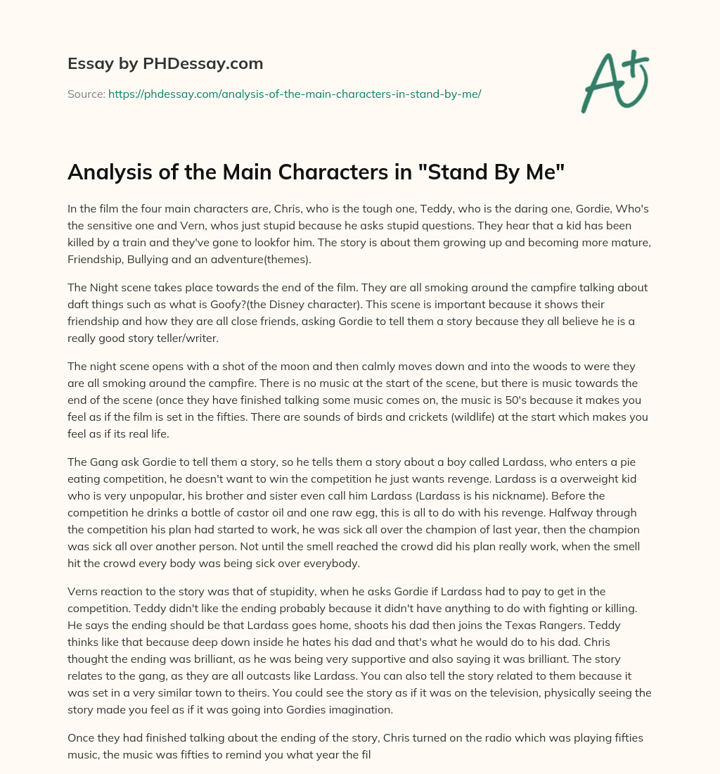 Analysis of the Main Characters in “Stand By Me” essay
