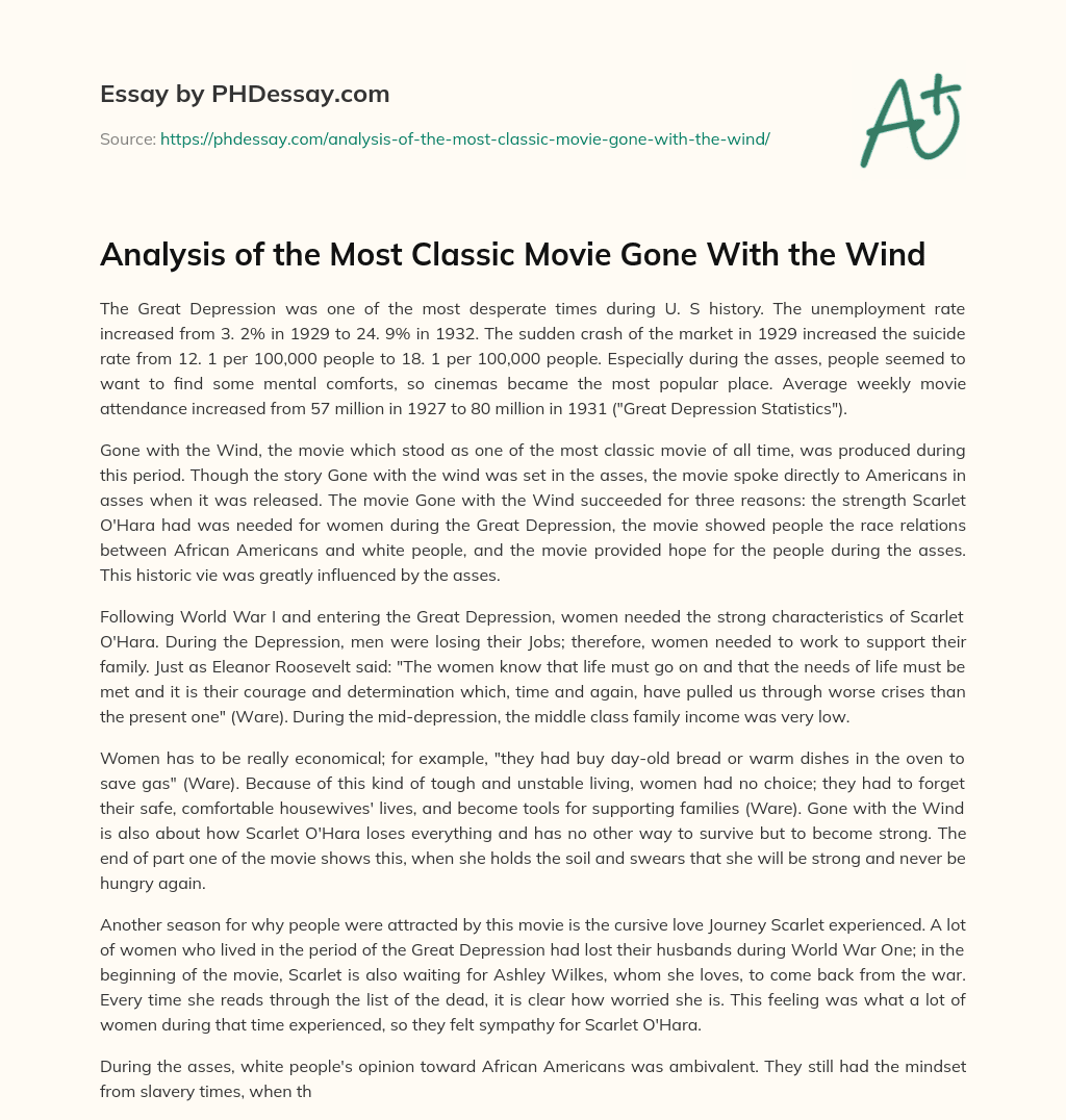 Analysis of the Most Classic Movie Gone With the Wind essay
