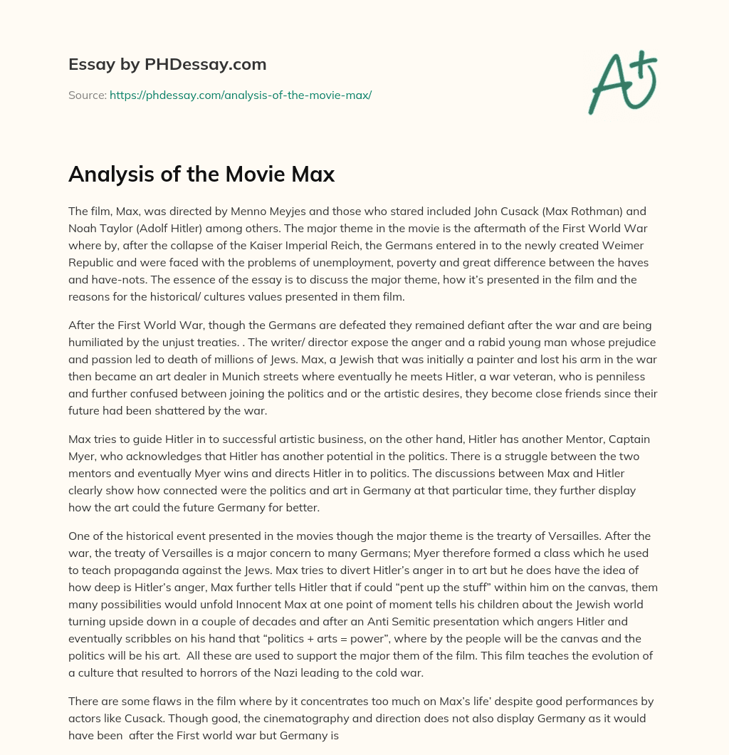Analysis of the Movie Max essay