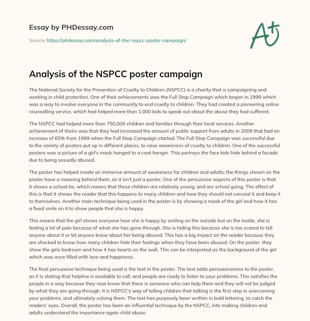 Analysis of the NSPCC poster campaign essay
