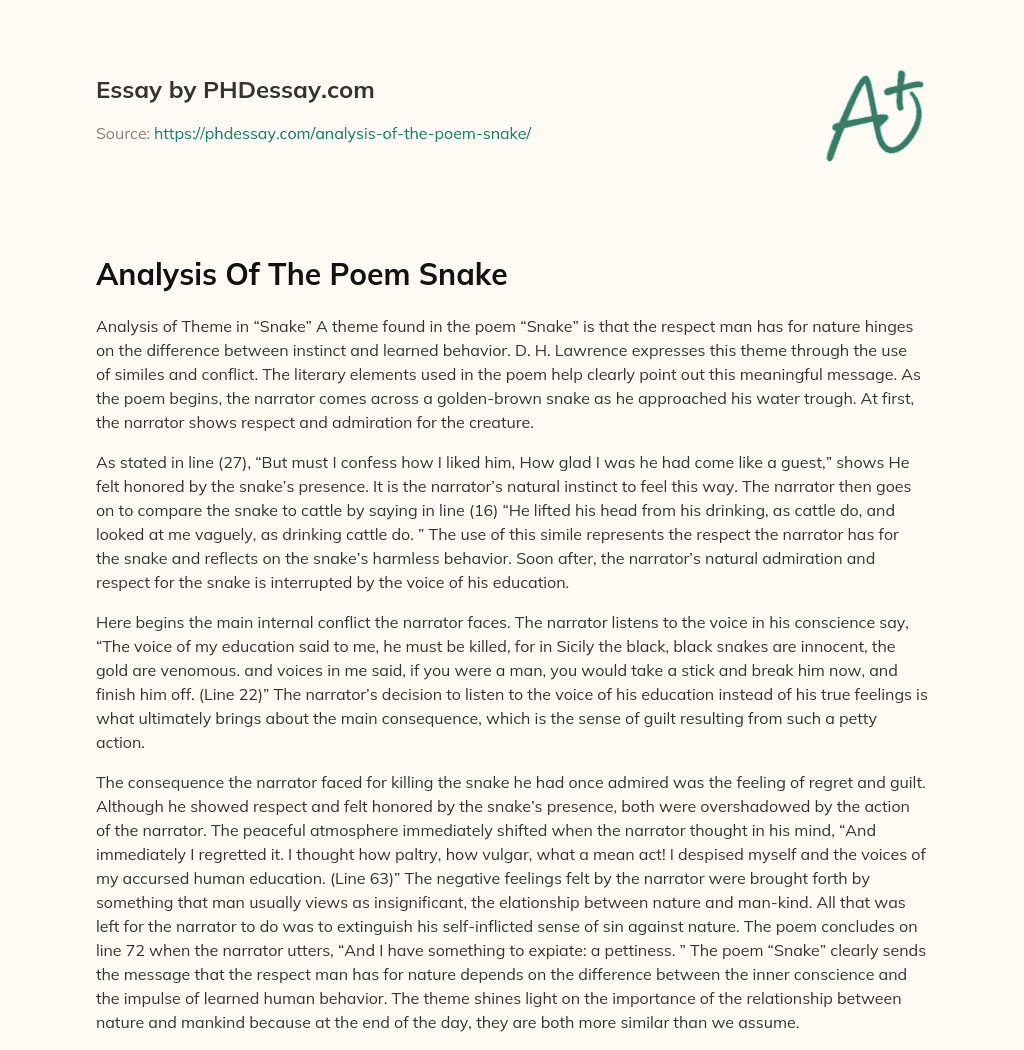 Analysis Of The Poem Snake essay