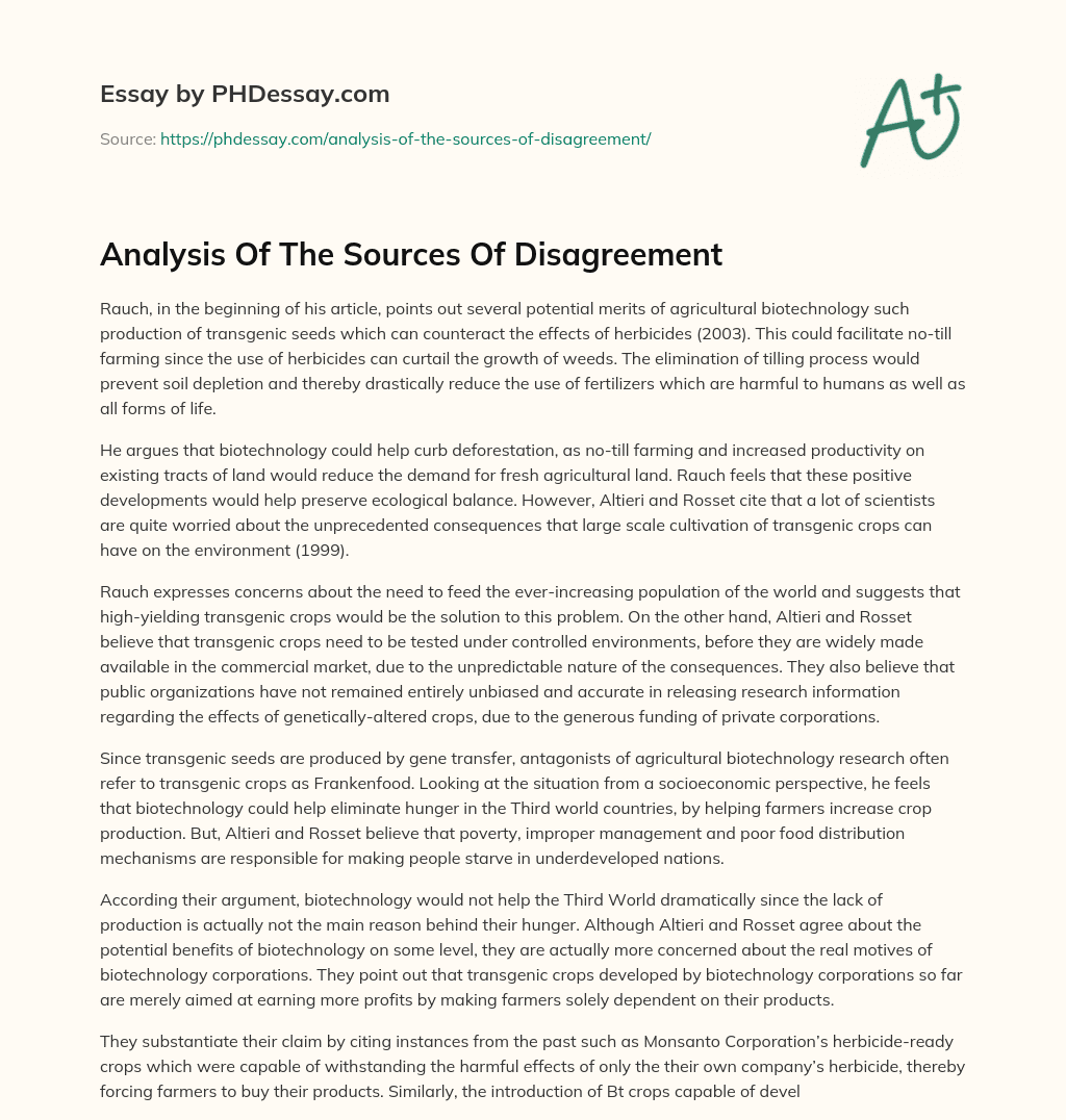 Analysis Of The Sources Of Disagreement essay