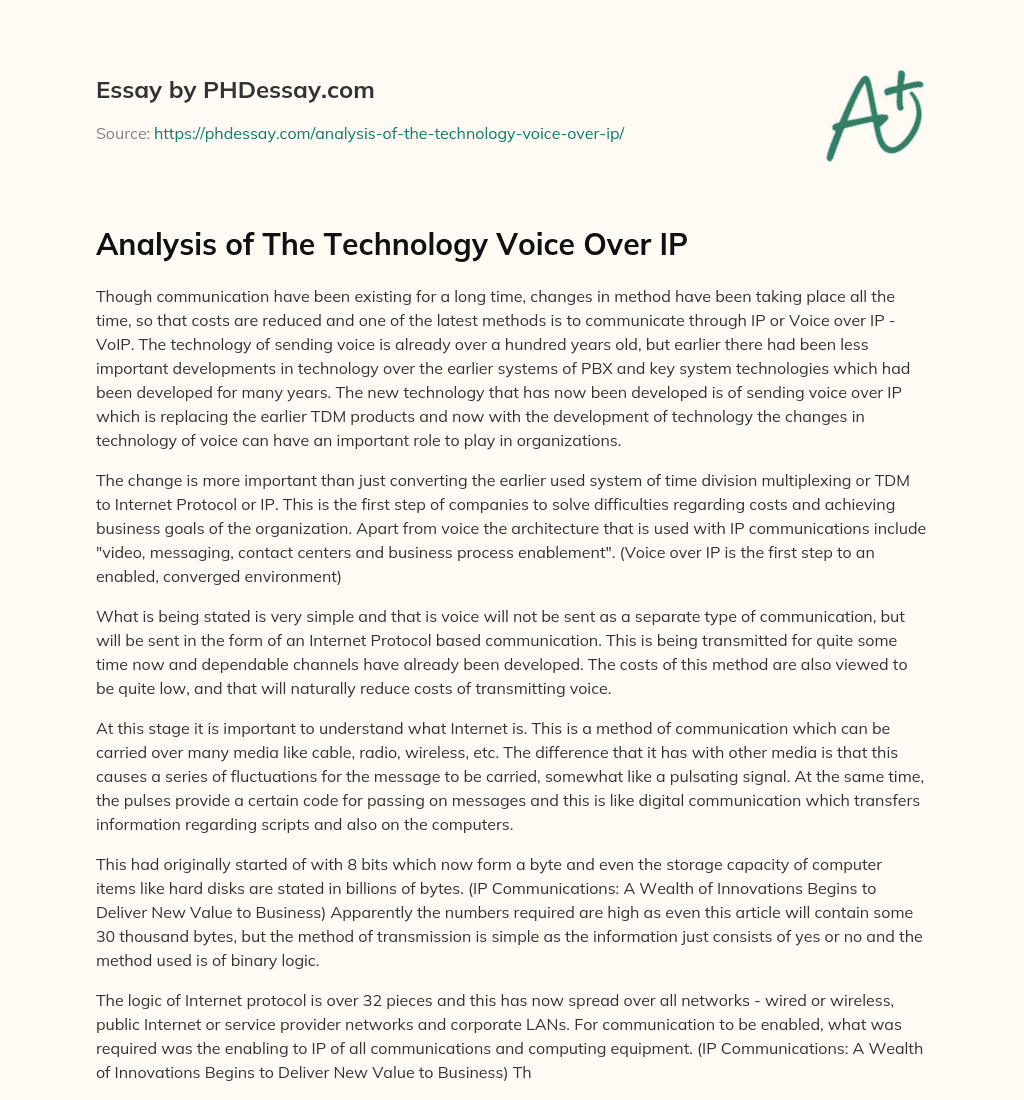 Analysis of The Technology Voice Over IP essay