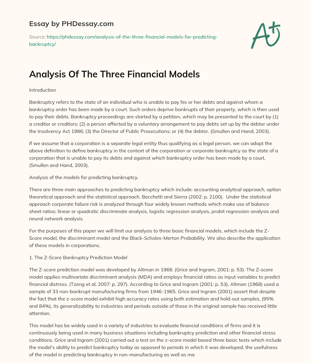 Analysis Of The Three Financial Models essay