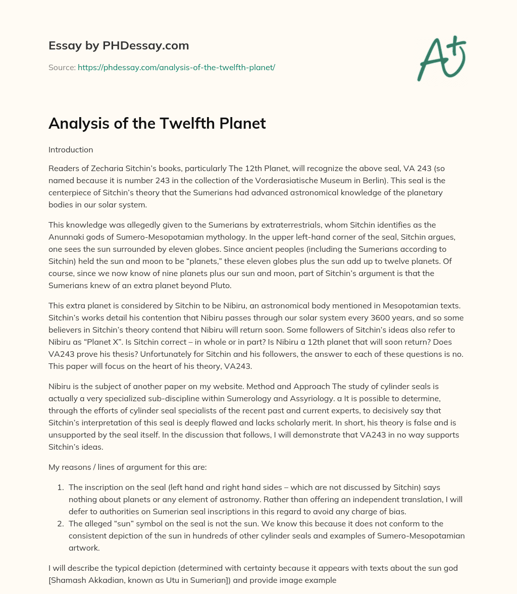 Analysis of the Twelfth Planet essay