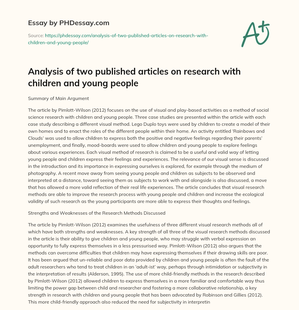 Analysis of two published articles on research with children and young people essay