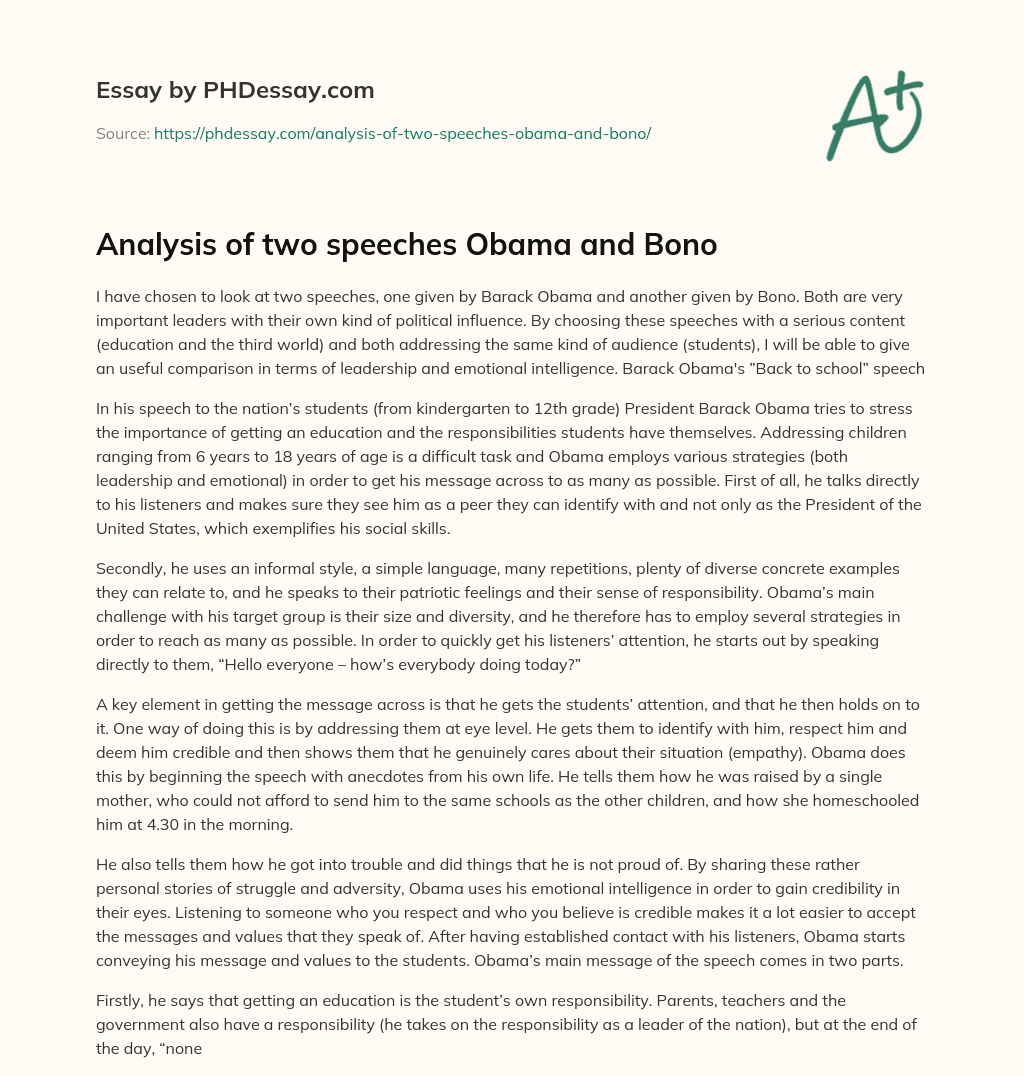 Analysis of two speeches Obama and Bono essay