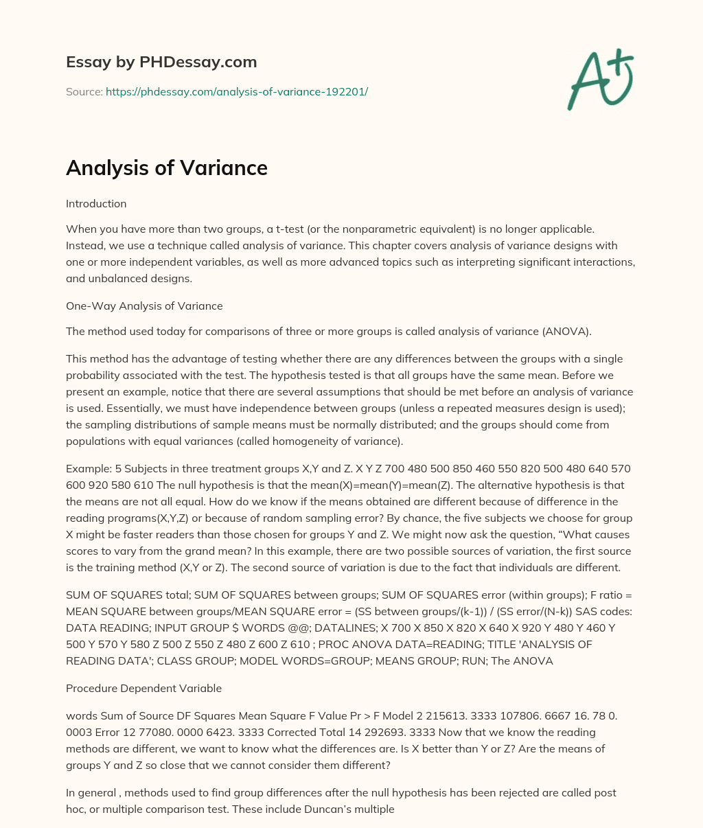 Analysis of Variance essay