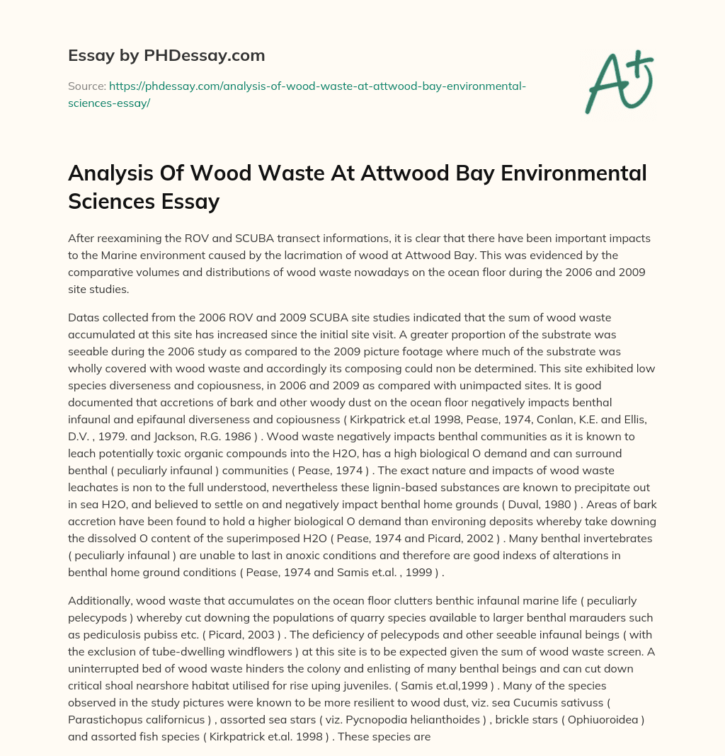 Analysis Of Wood Waste At Attwood Bay Environmental Sciences Essay essay