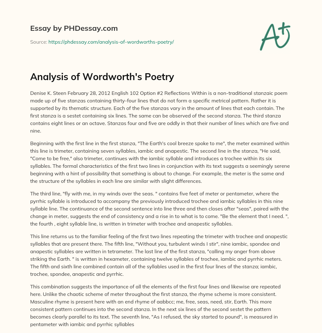 Analysis of Wordworth’s Poetry essay