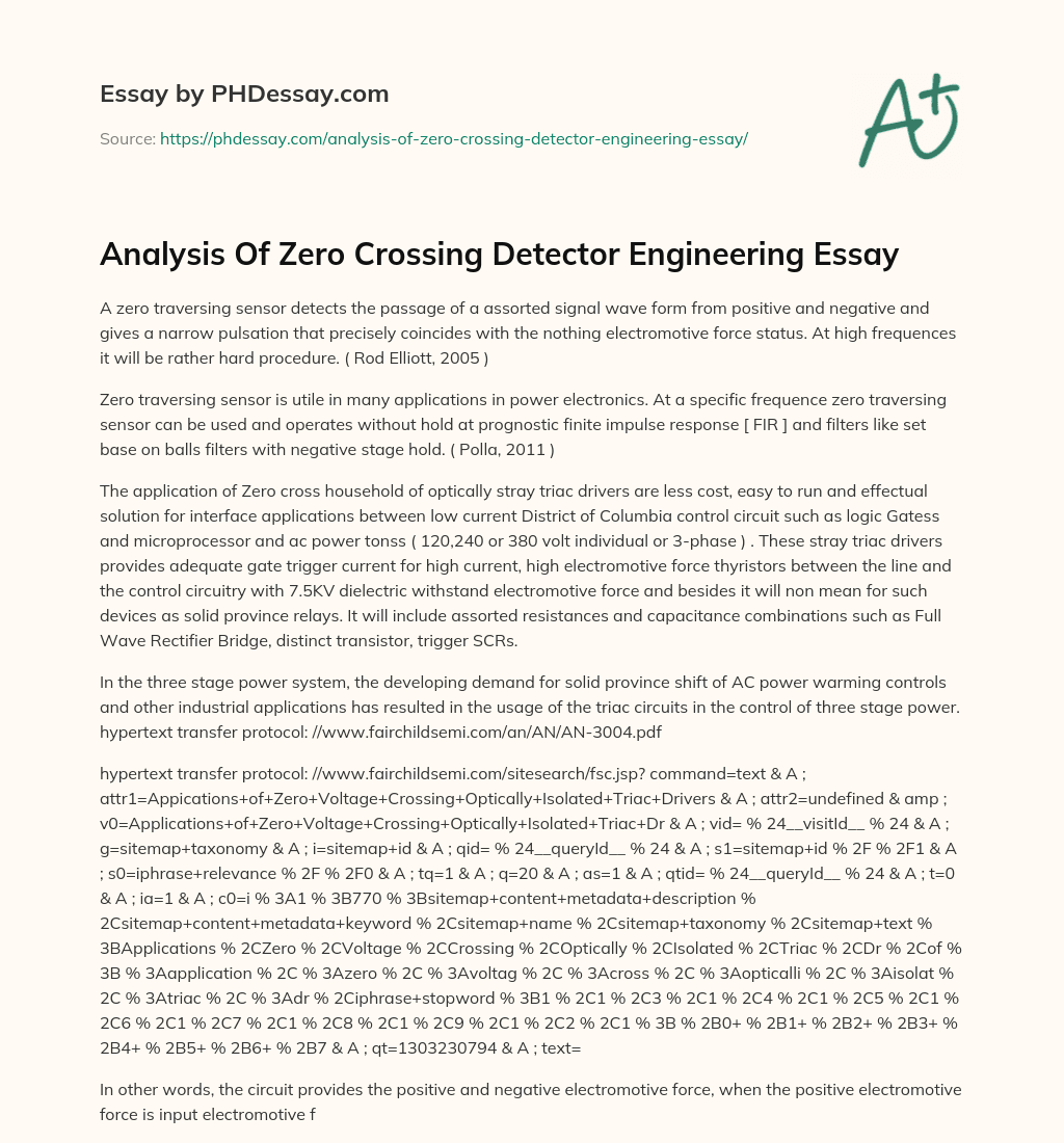 Analysis Of Zero Crossing Detector Engineering Essay essay