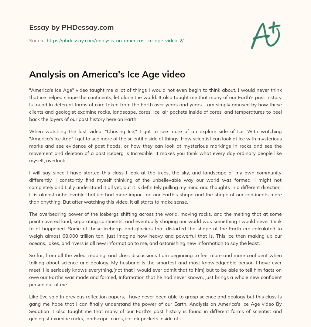 Analysis on America’s Ice Age video essay