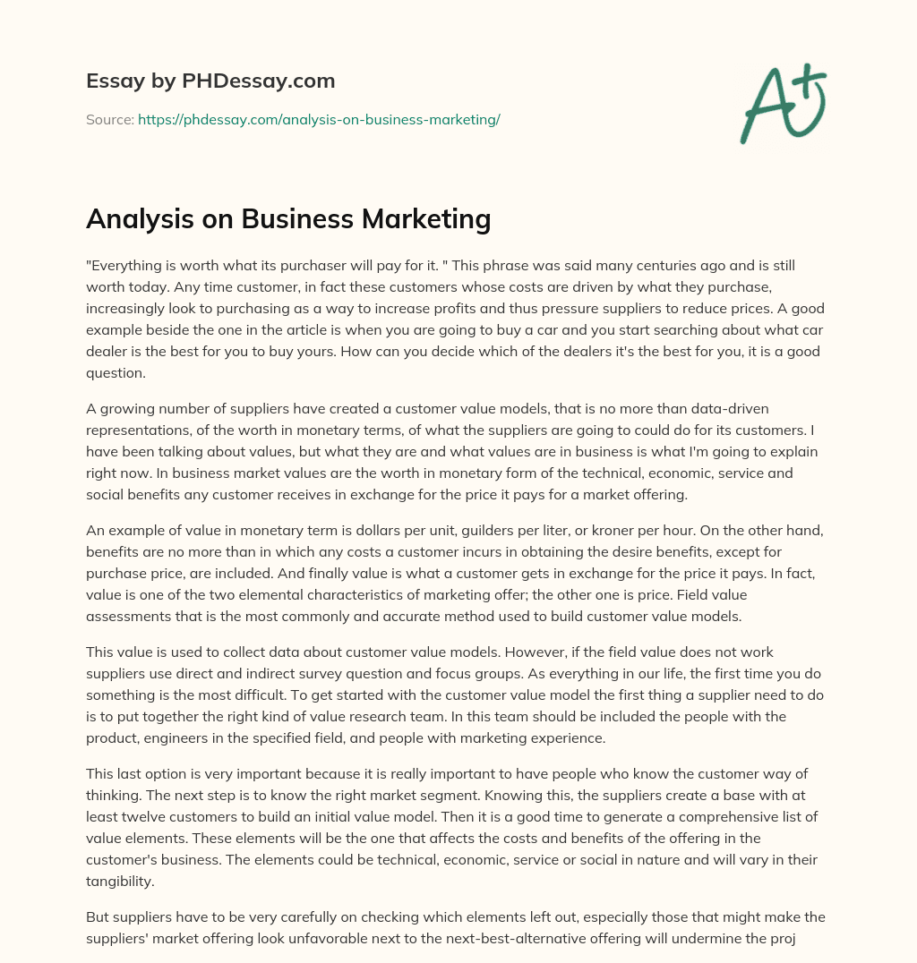 Analysis on Business Marketing essay