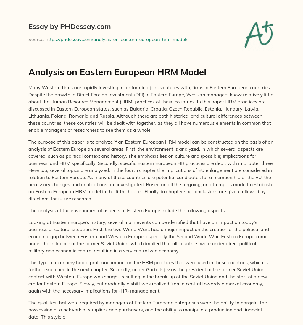 Analysis on Eastern European HRM Model essay