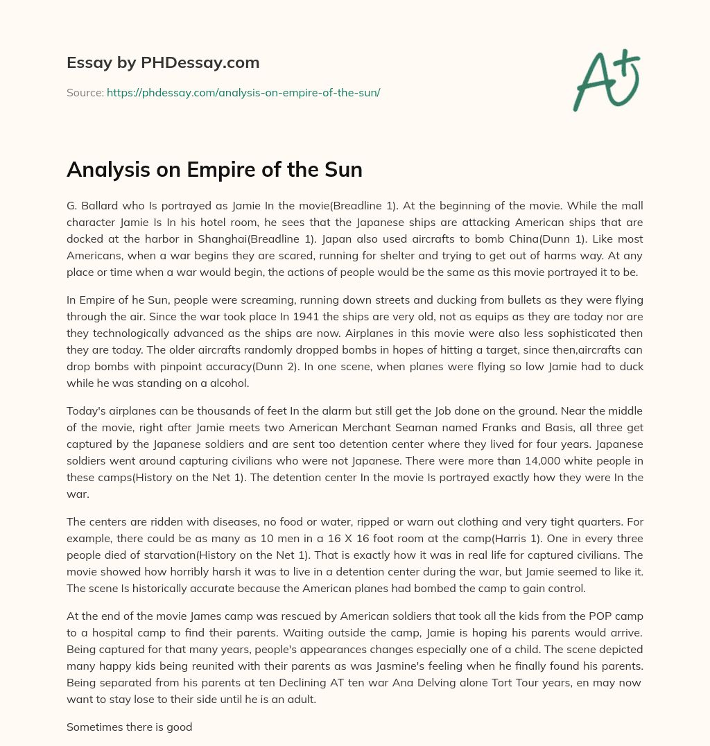 Analysis on Empire of the Sun essay