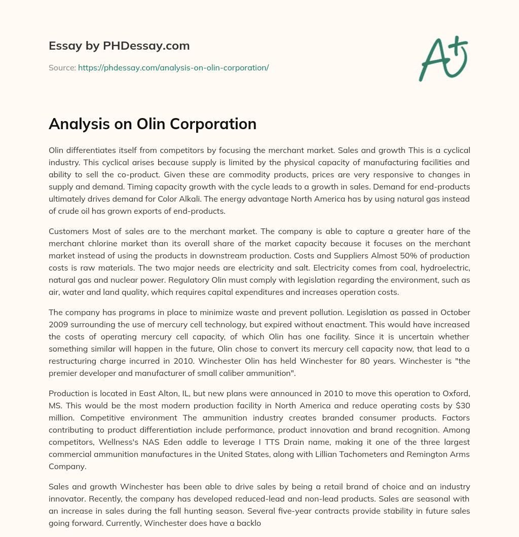 Analysis on Olin Corporation essay