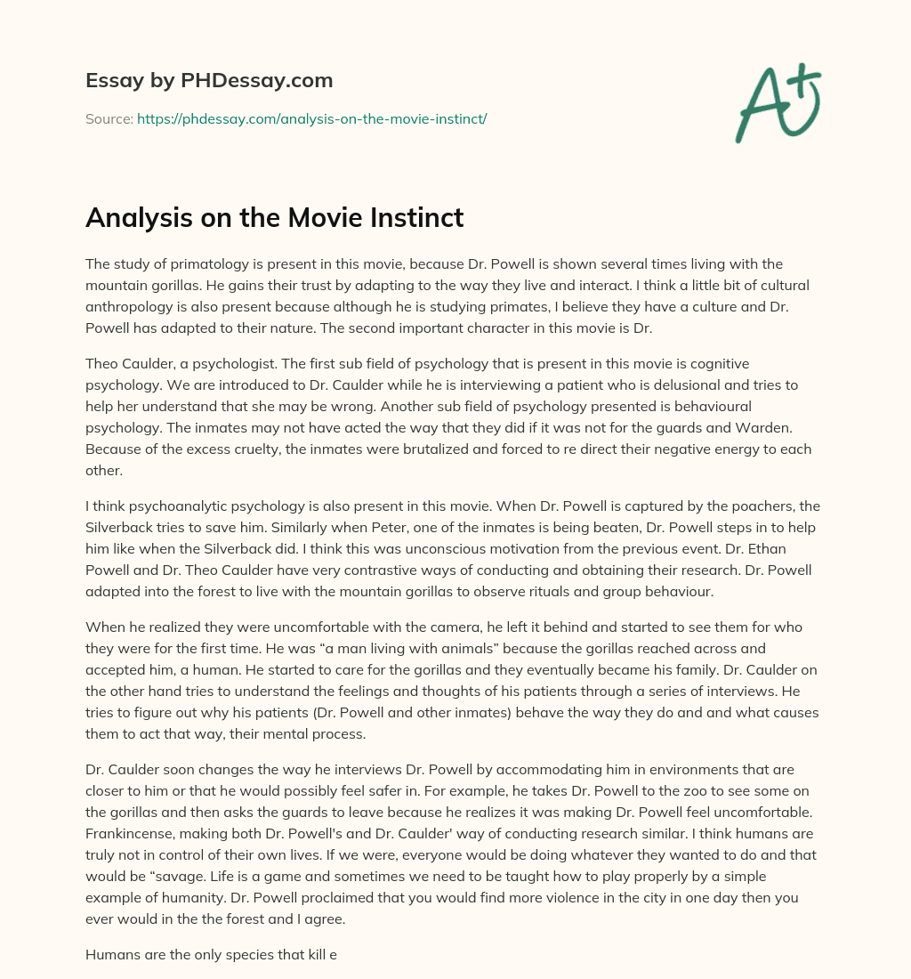 Analysis on the Movie Instinct essay