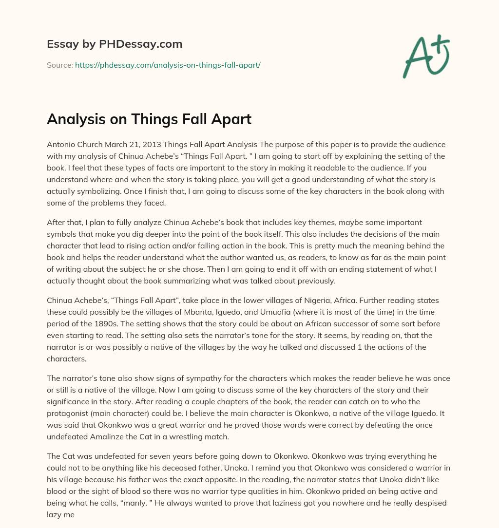 Analysis on Things Fall Apart essay
