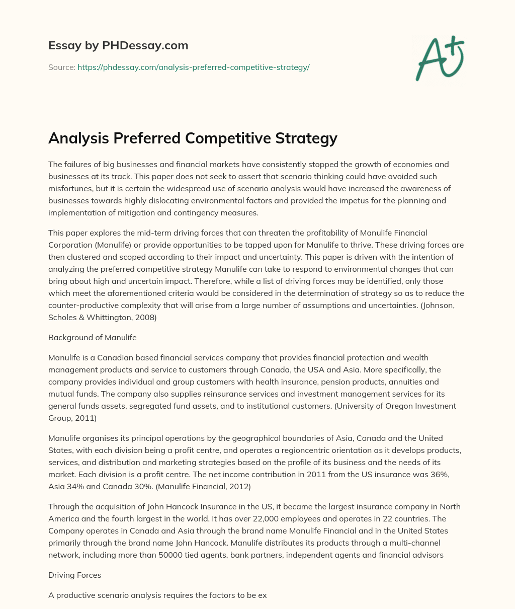 Analysis Preferred Competitive Strategy essay