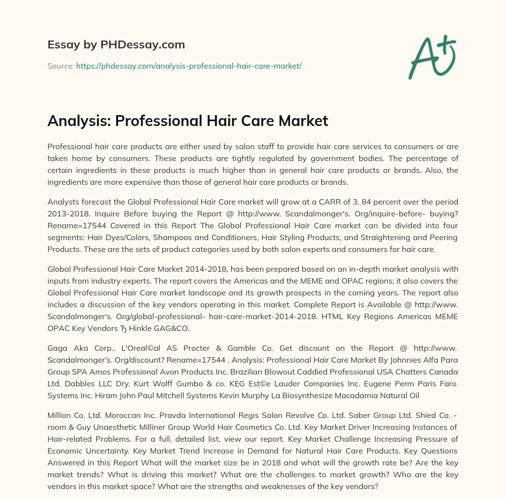 Analysis: Professional Hair Care Market essay
