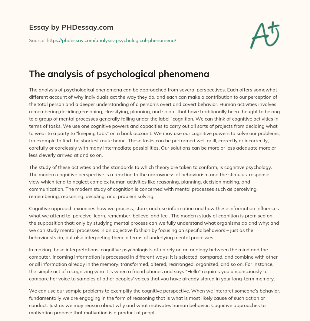 The analysis of  psychological phenomena essay
