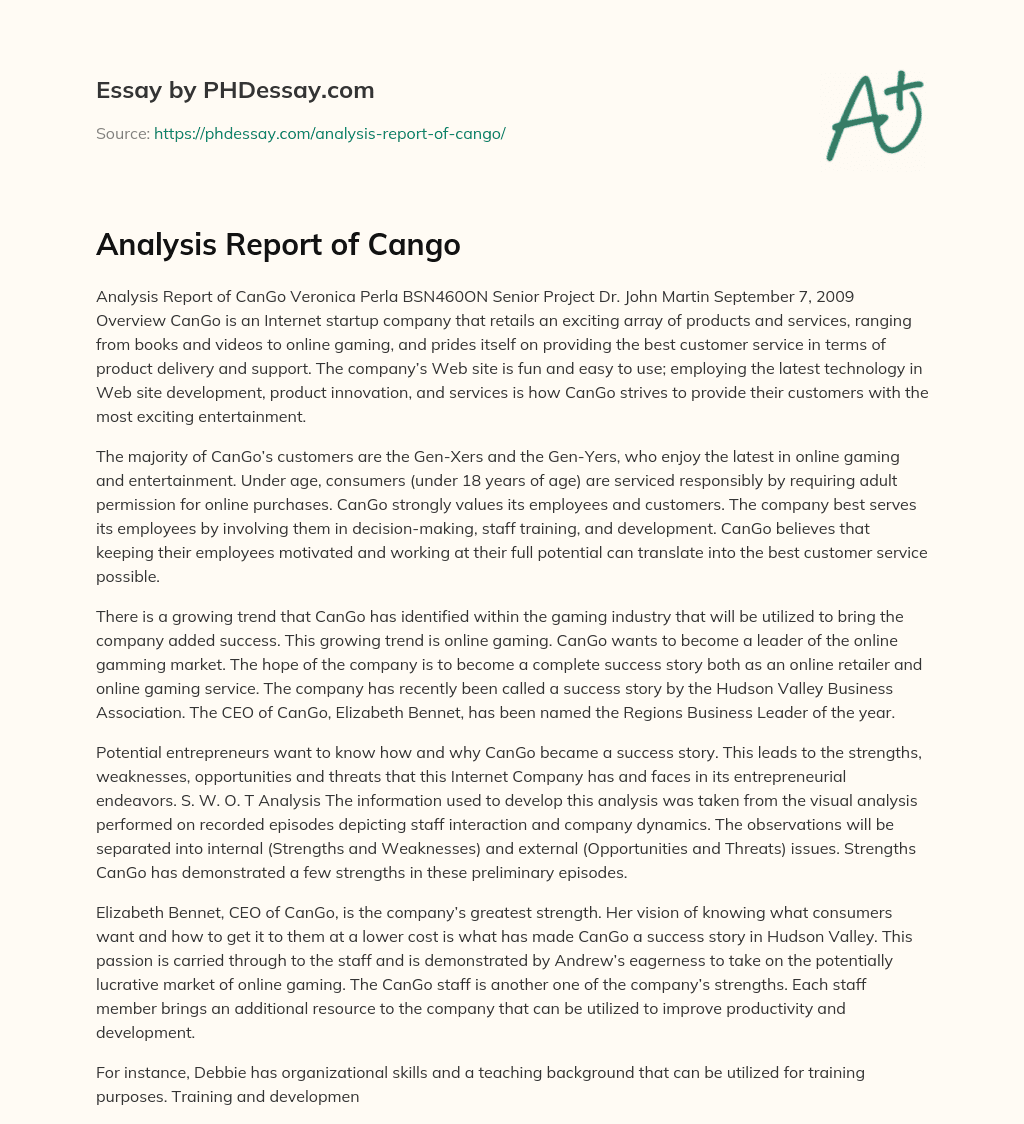 Analysis Report of Cango essay