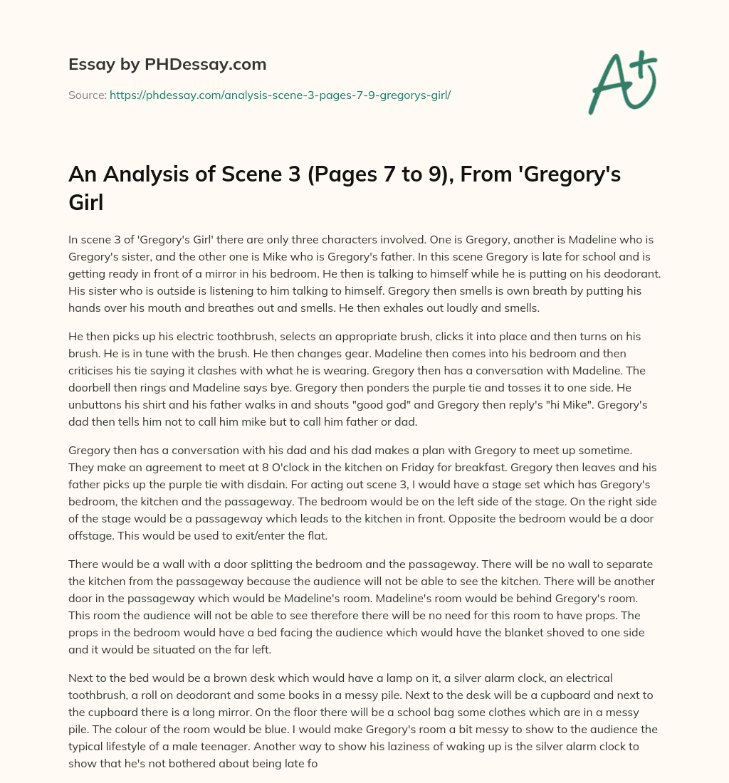 An Analysis of Scene 3 (Pages 7 to 9), From ‘Gregory’s Girl essay