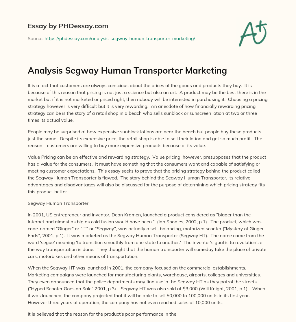 Analysis Segway Human Transporter Marketing essay
