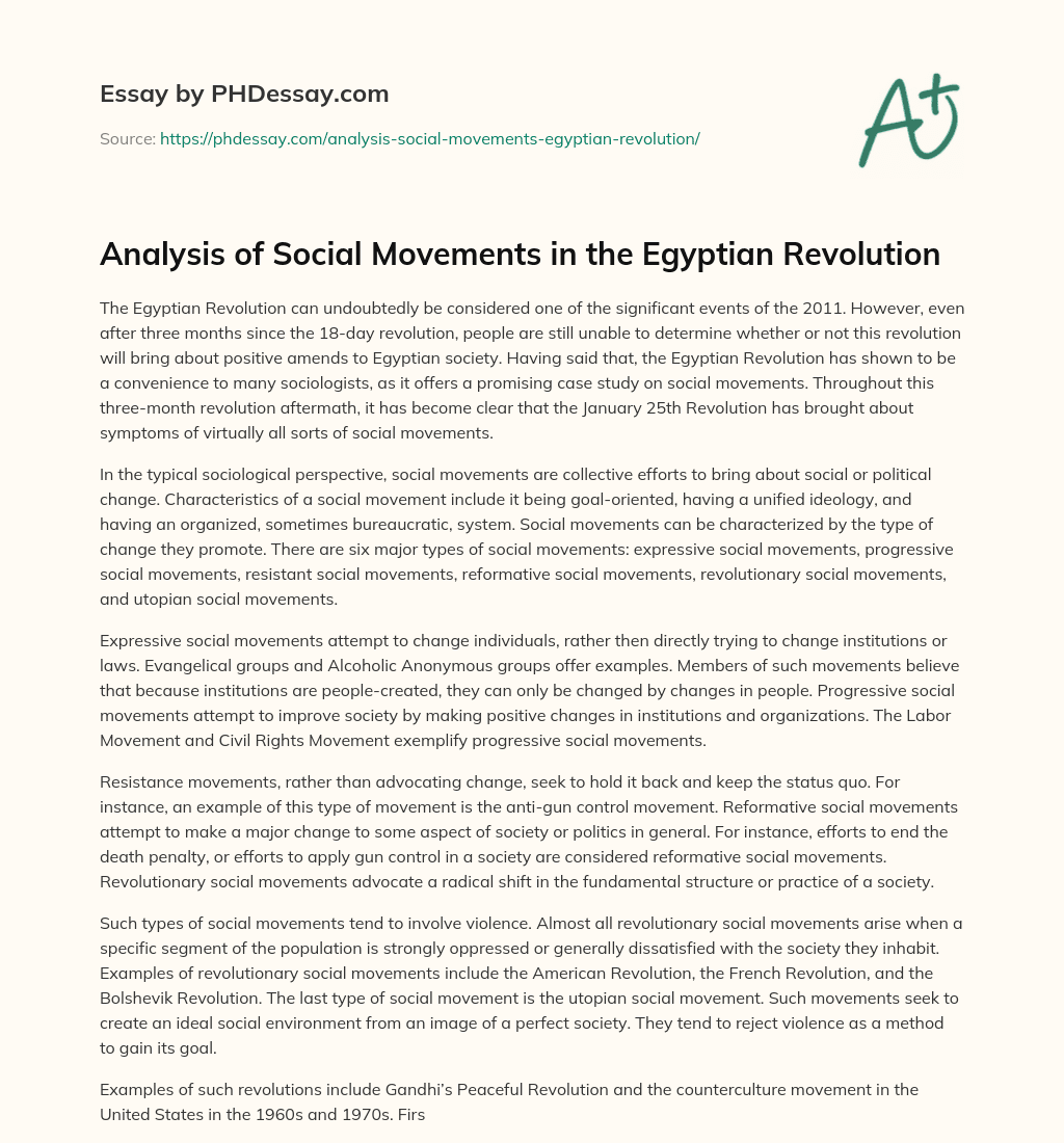 Analysis of Social Movements in the Egyptian Revolution essay