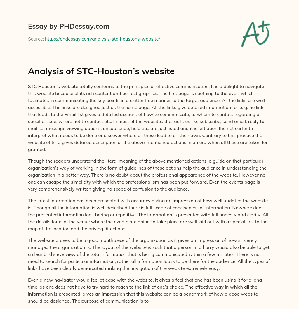 Analysis of STC-Houston’s website essay