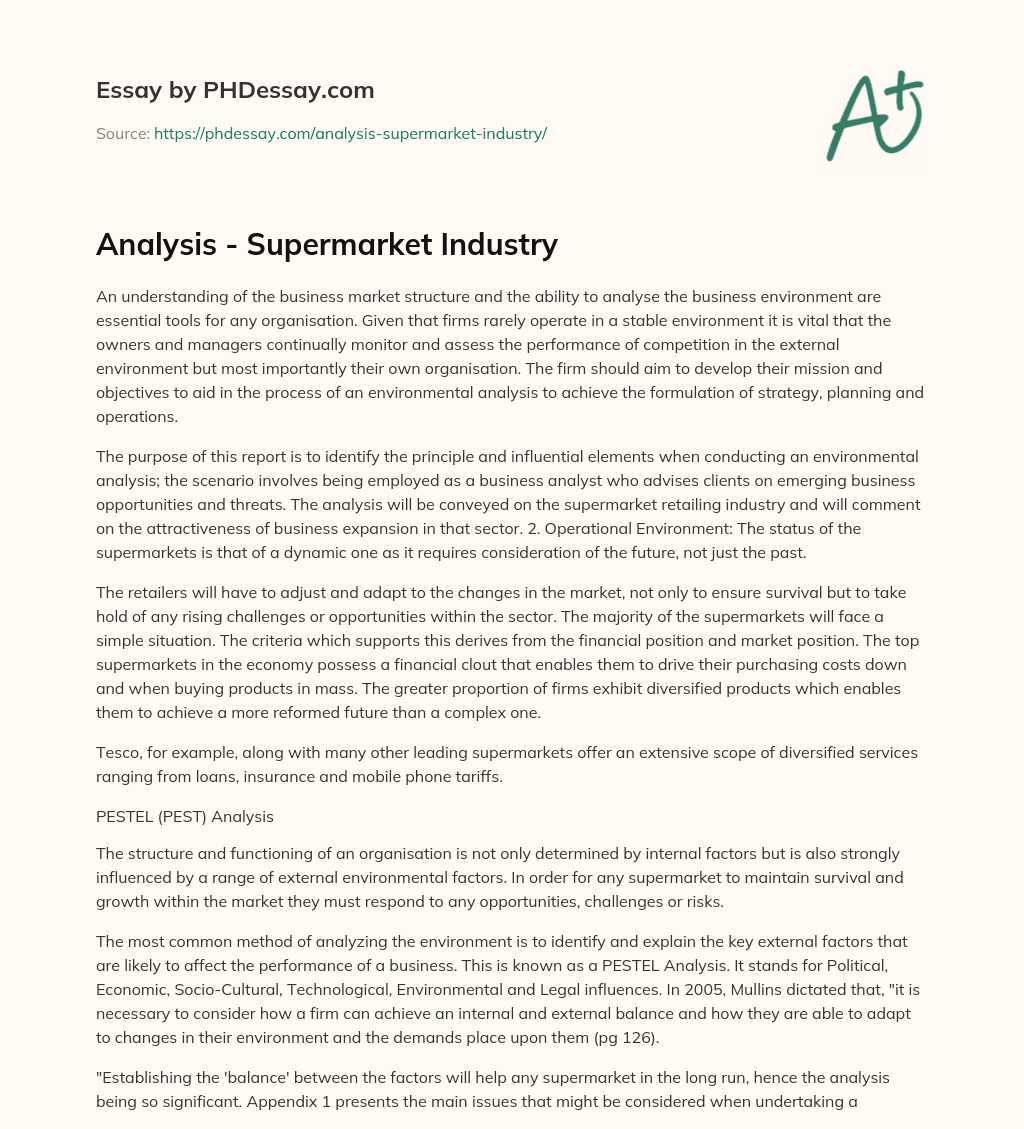 Analysis – Supermarket Industry essay