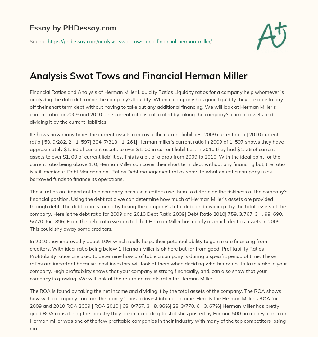 Analysis Swot Tows and Financial Herman Miller essay