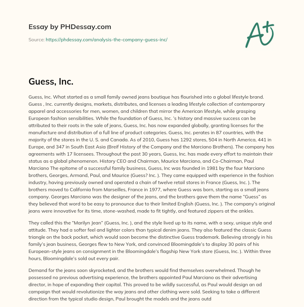 Guess, Inc.: From a Small Jeans Boutique to a Global Lifestyle Brand essay