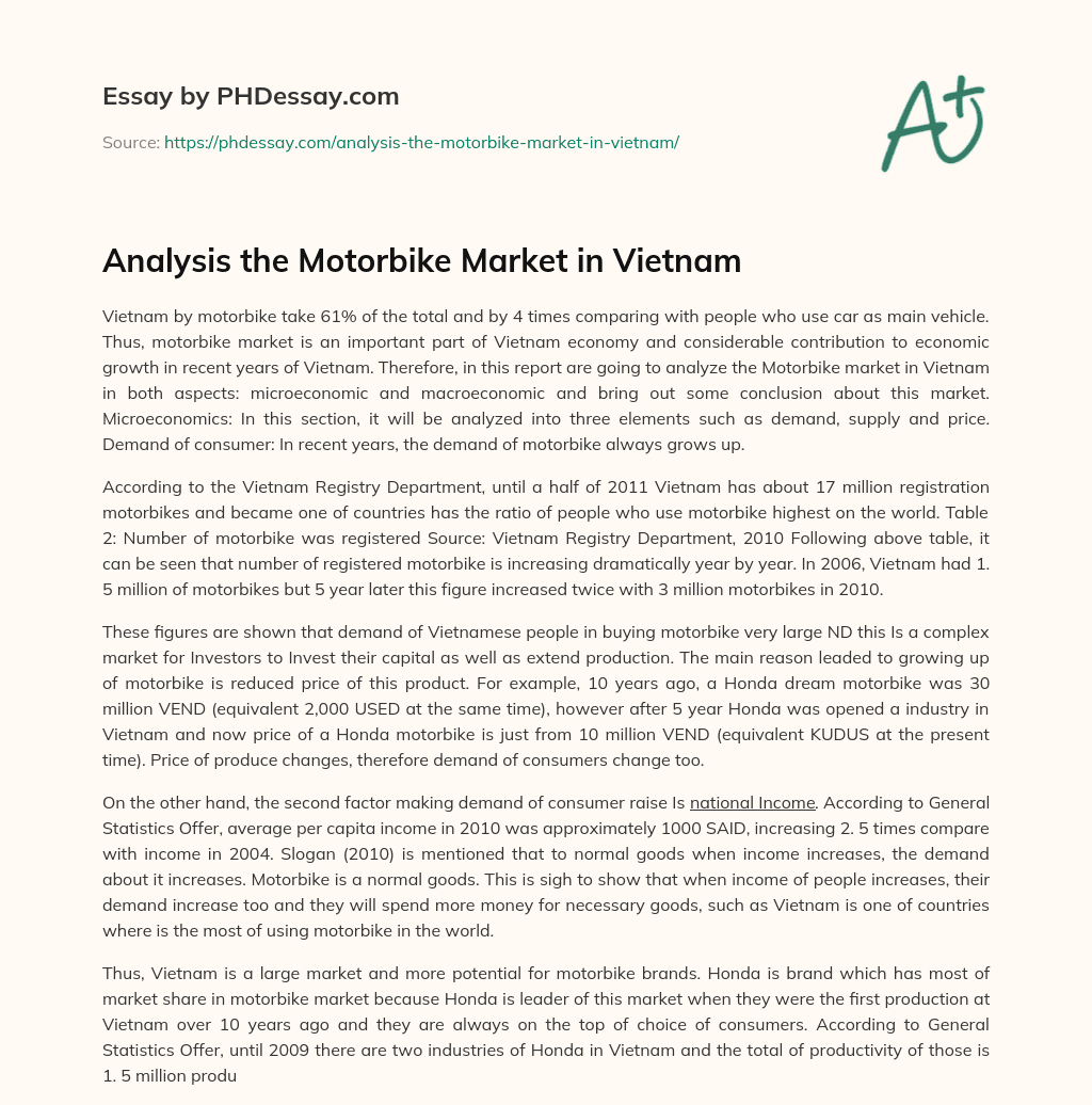 Analysis the Motorbike Market in Vietnam essay