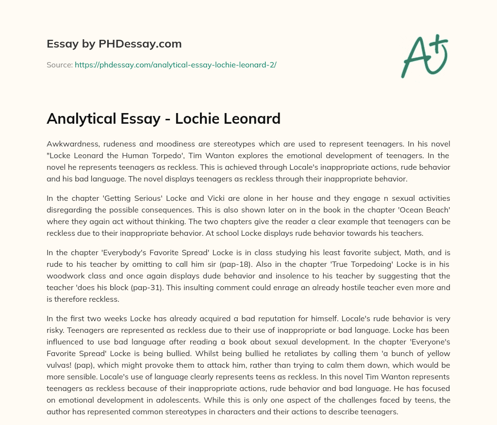 Analytical Essay – Lochie Leonard essay