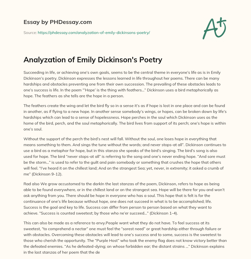 Analyzation of Emily Dickinson’s Poetry essay