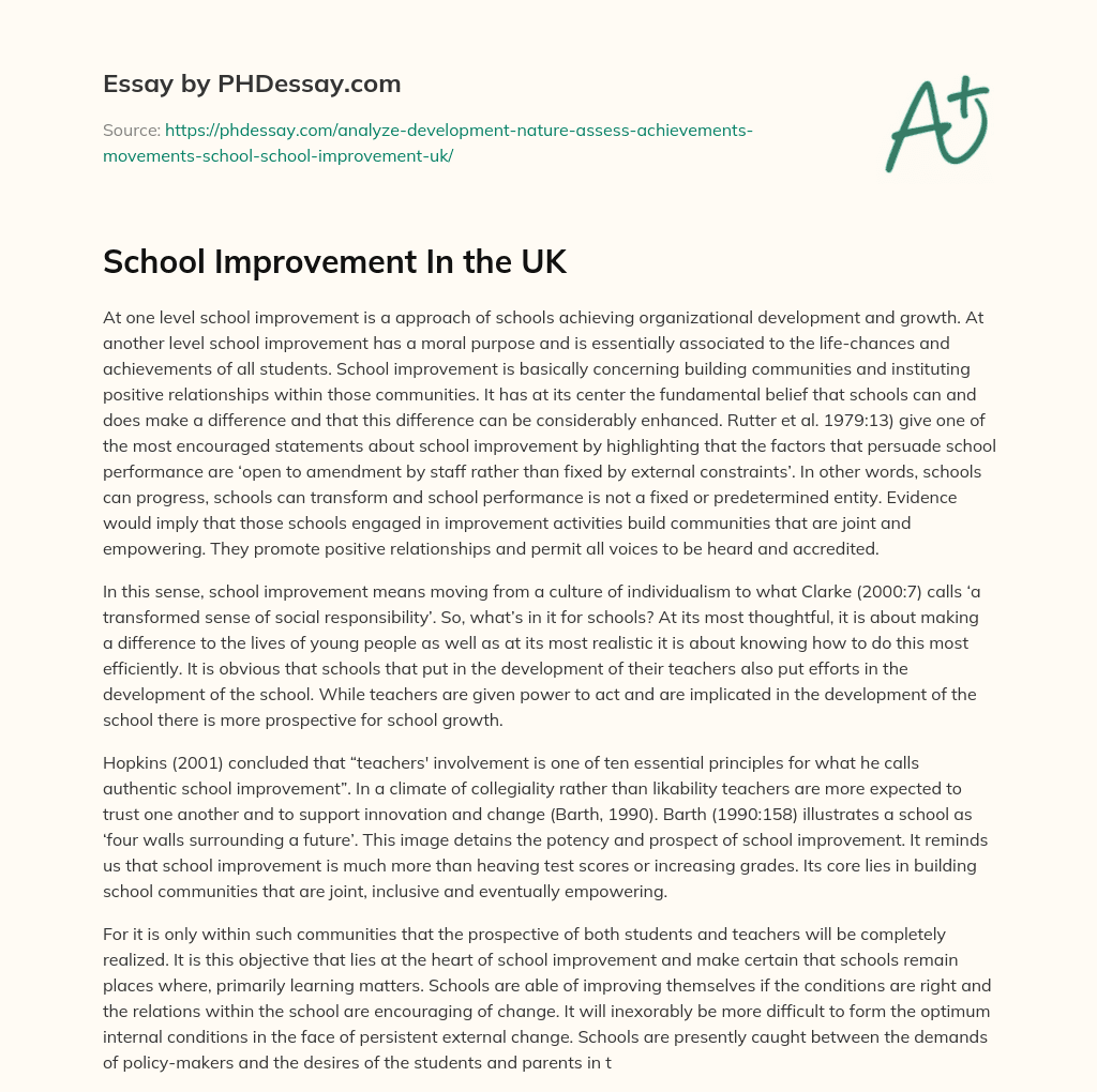 School Improvement In the UK essay