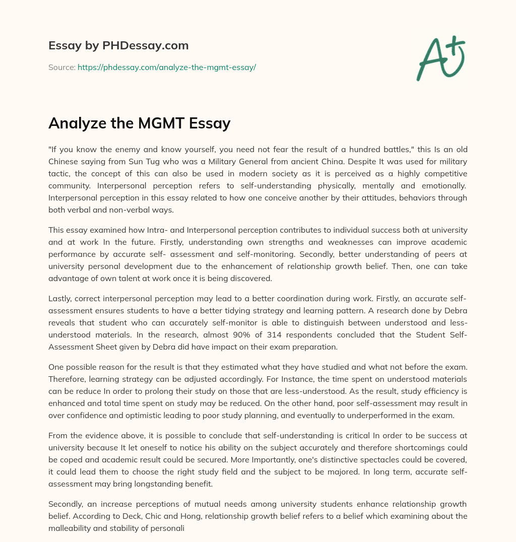 The Importance of Interpersonal Perception for Success in Education and Work essay