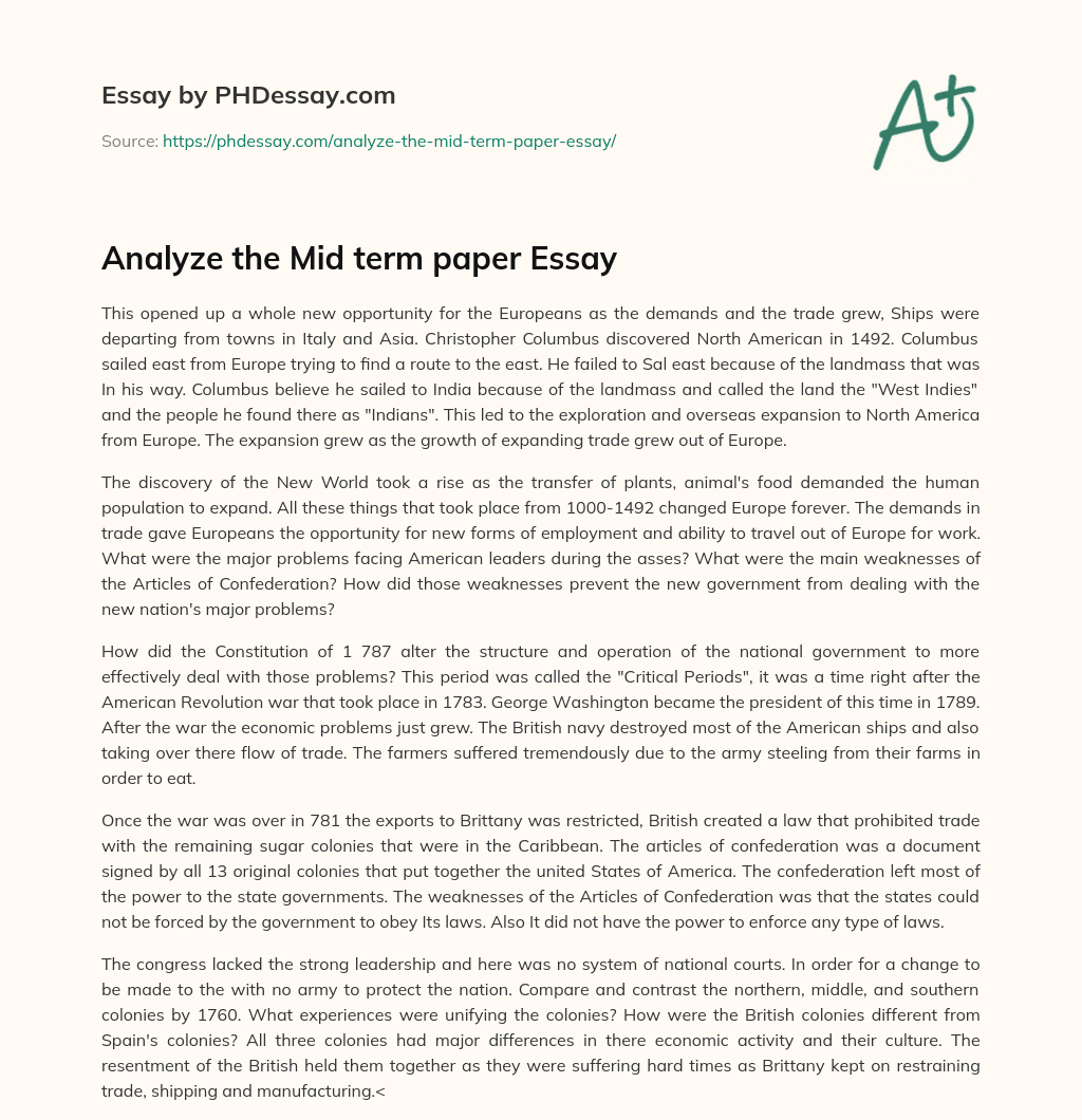 European Expansion and the Discovery of North America essay