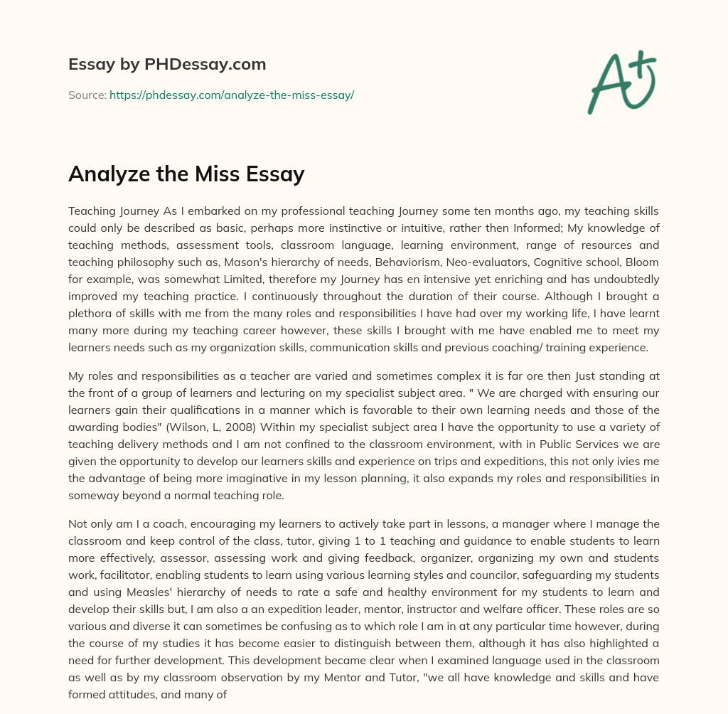 The Enriching Journey of a Novice Teacher: Learning and Improving Teaching Practice essay