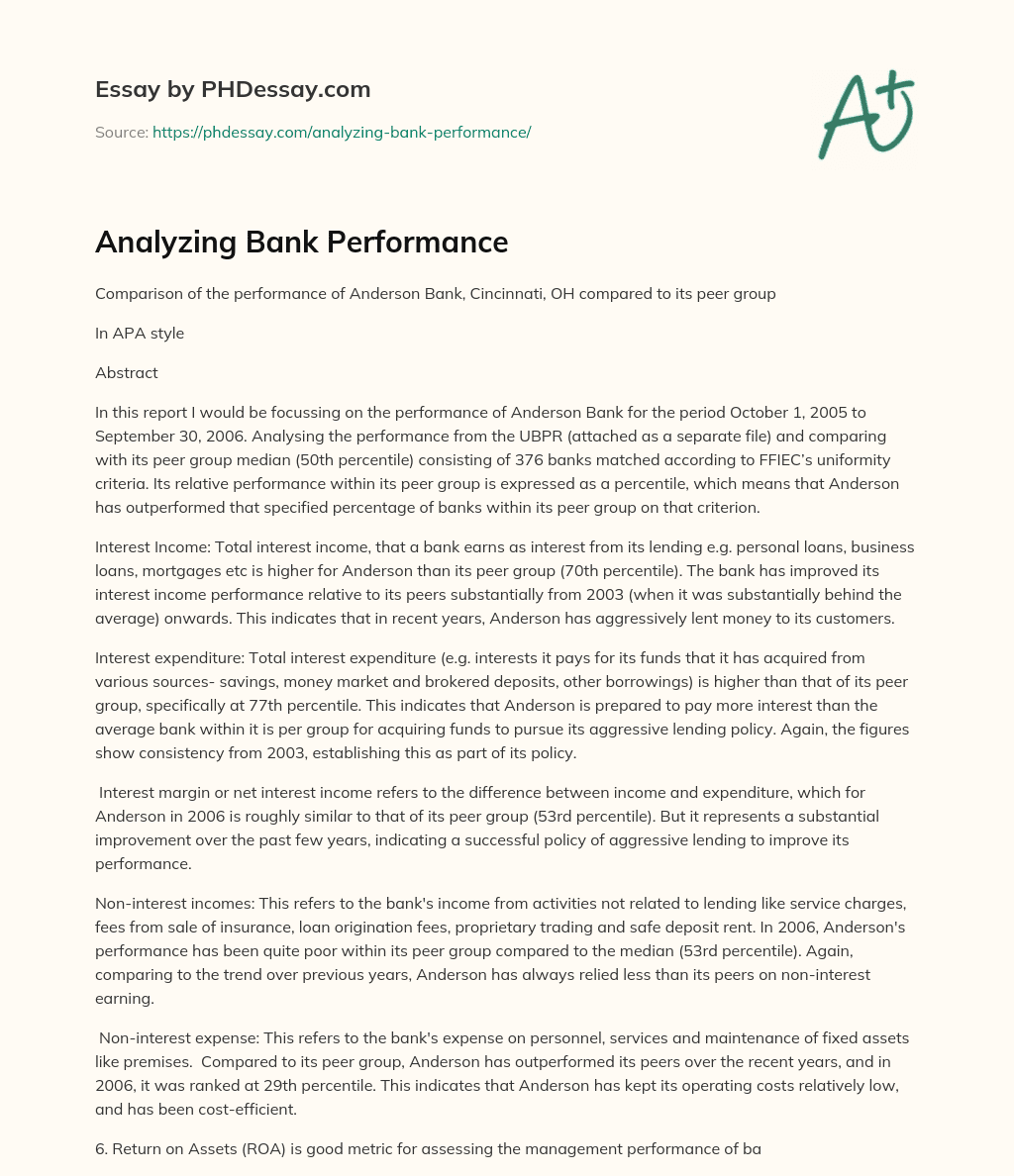 Analyzing Bank Performance essay
