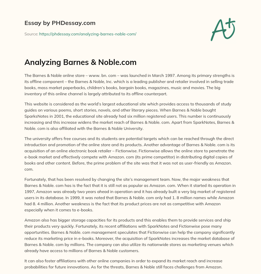Analyzing Barnes & Noble.com essay