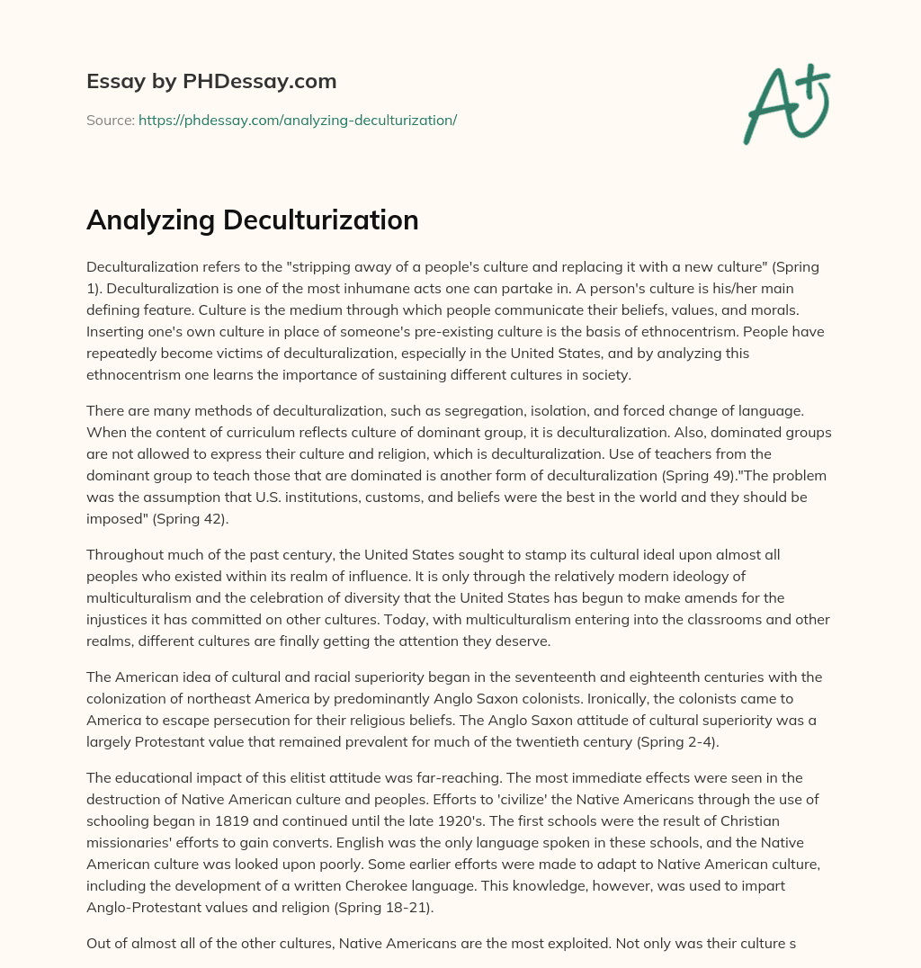 Analyzing Deculturization essay
