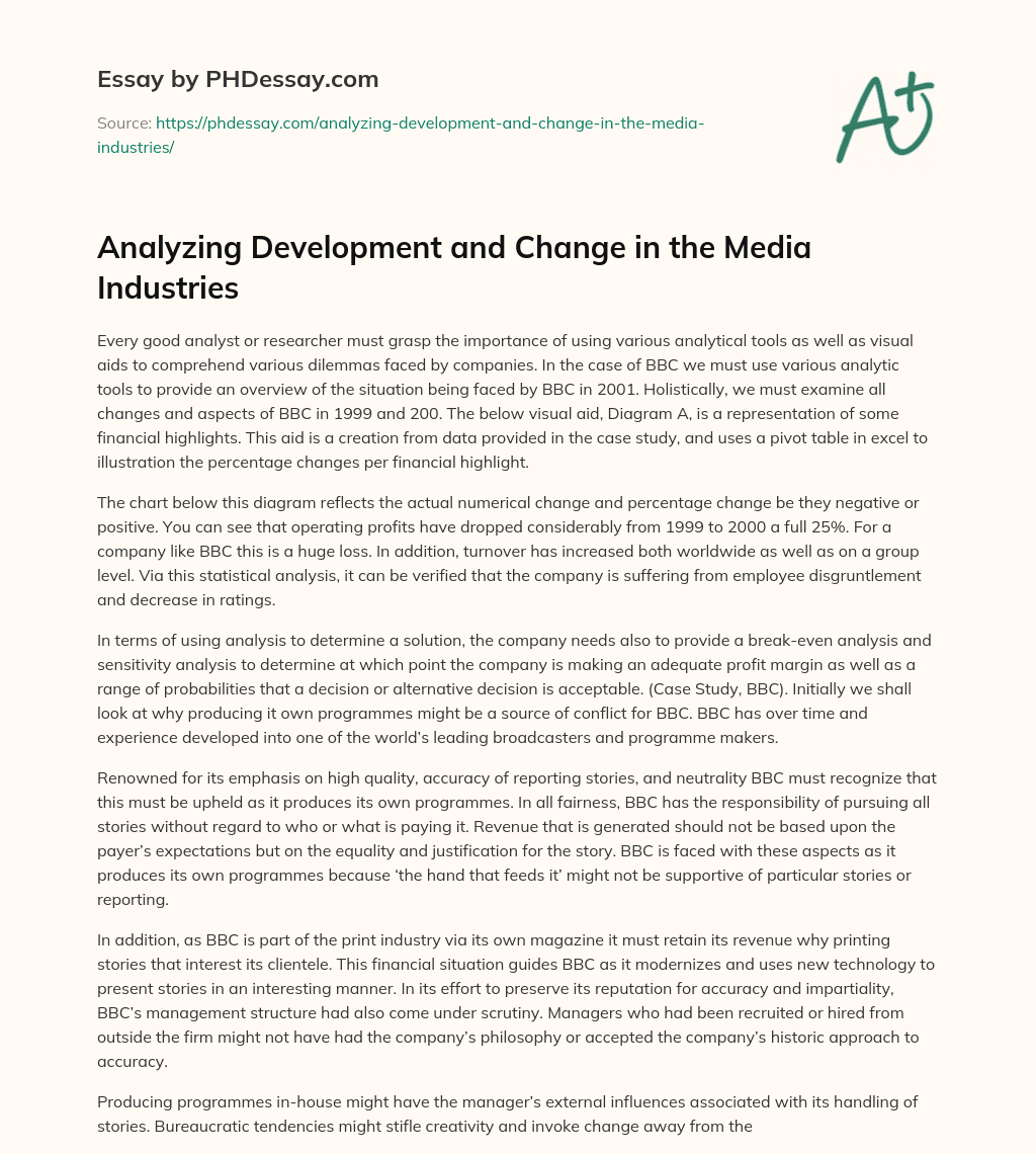 Analyzing Development and Change in the  Media Industries essay