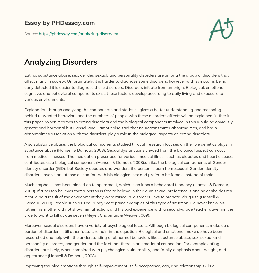 Analyzing Disorders essay