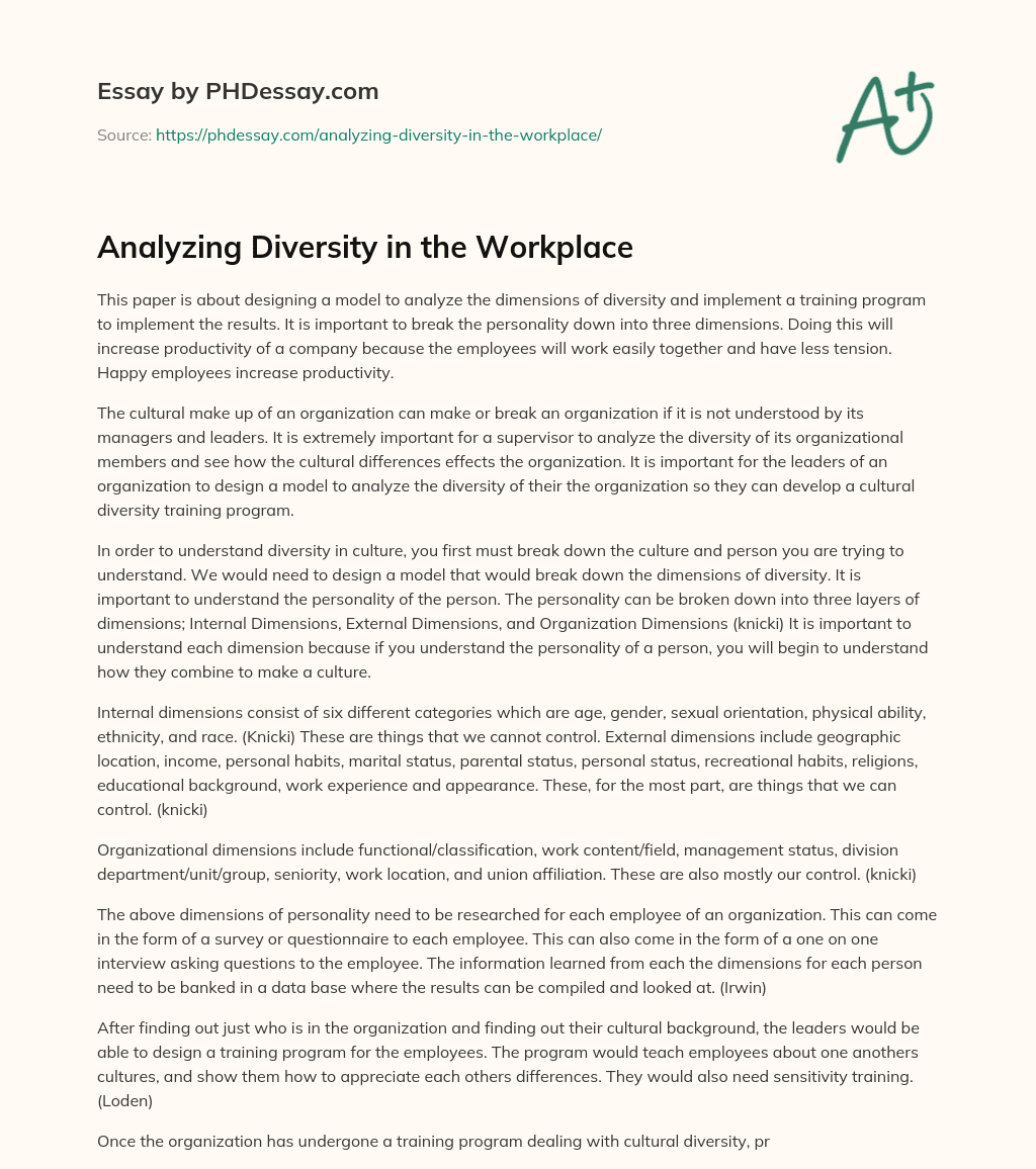 Analyzing Diversity in the Workplace essay