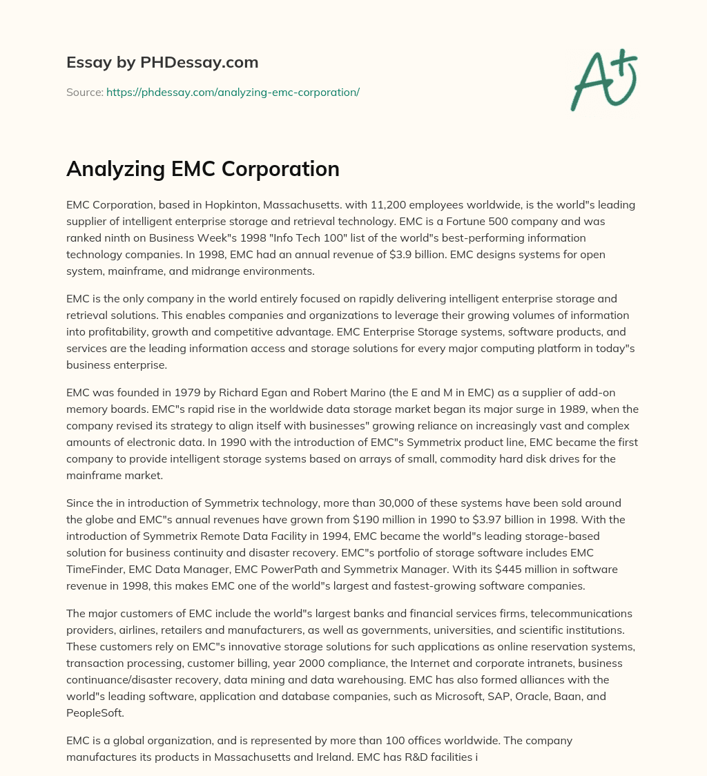 Analyzing EMC Corporation essay